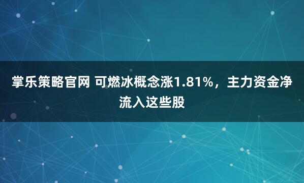 掌乐策略官网 可燃冰概念涨1.81%，主力资金净流入这些股